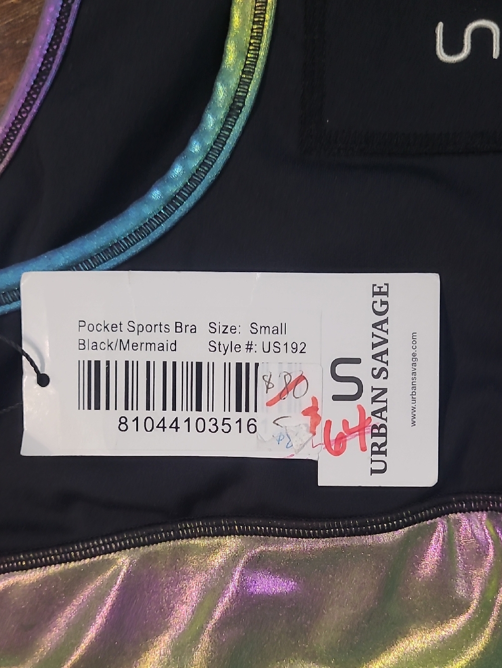 Urban Savage Black  Mermaid Pocket Sports Bra - Small - Picture 4 of 5